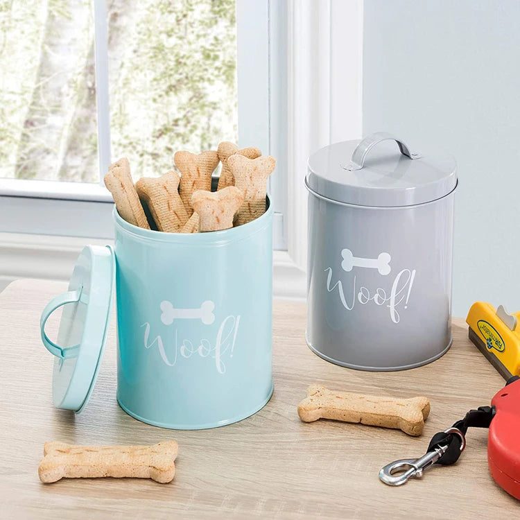 Galvanized Iron Dog Food Container Pet Food Storage Tin Dog Treat Jar with Lid for Pet