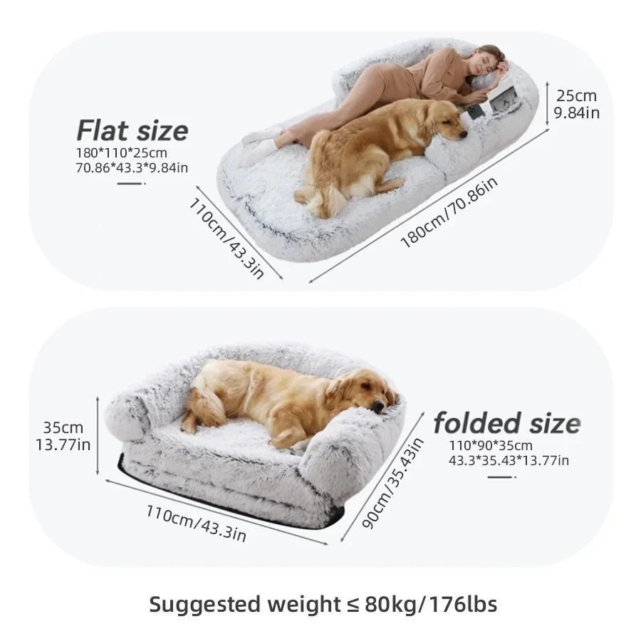 Human Pet Sofa Removable Washable Convenient Unfolding Large Dog Bed Plush Human Pet Sharing Kennel Soft Dog Cushion