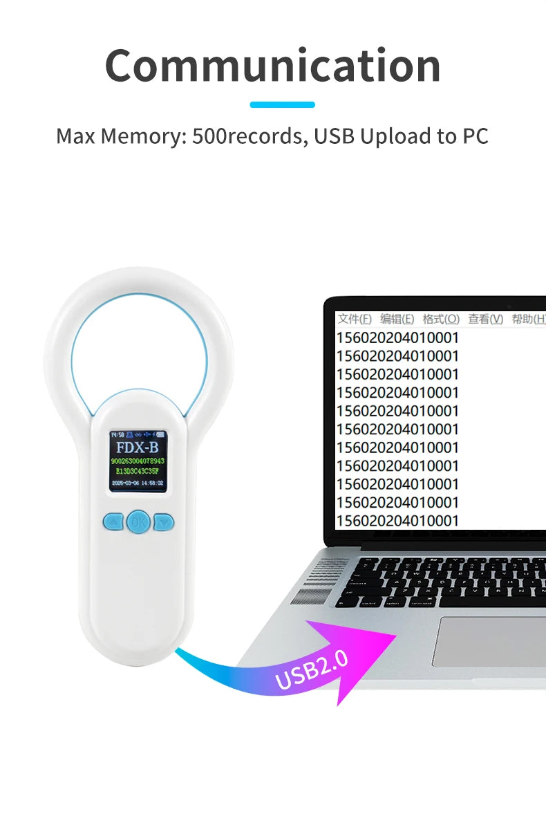 Handheld 134.2KHz 125kHz Animal RFID Reader Pet Cat Dog Microchip Scanner FDX-B Glass Chip USB/Bluetooth Tag Reader