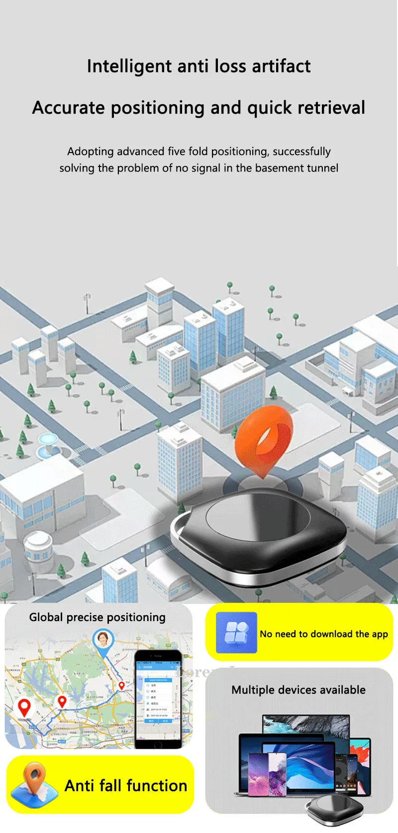 Anti-Lost GPS Tracker Locator Finder Bluetooth-compatible Smart Activity Tracker Real-Time Global Location Tracker for Dogs Cats