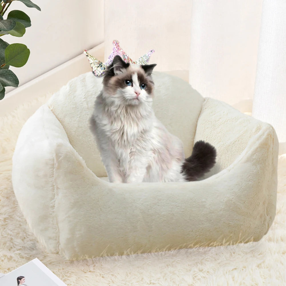Tieker Upholstered Pet Bed Crown Shaped Comfort Deluxe Cat Kennel Pet Sleeping Pad Dog Bed