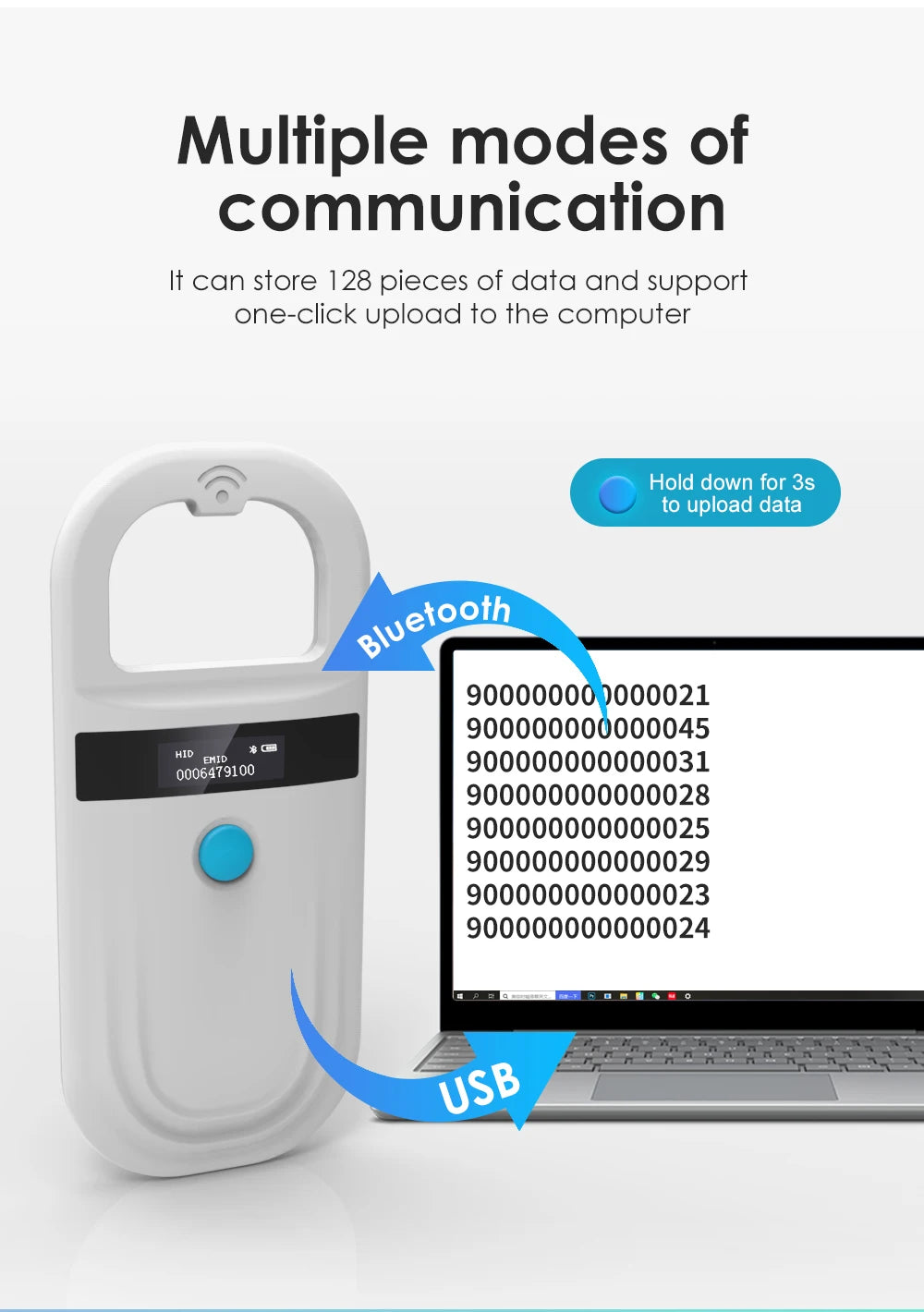 Pet ID Chip Digital Scanner USB RFID Dog Cat Animal Handheld 134.2KHz Identification Tag Card Reader Chip