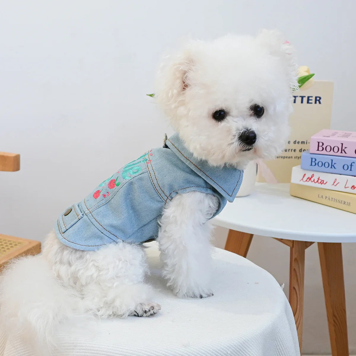 Denim Puppy Jacket For Chihuahua Yorkie Adjustable Lightweight  Coat, Breathable Dog Clothes With Snap Closure
