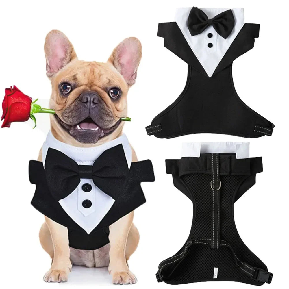 Dogs Tuxedo Wedding Party Suit Dog Formal Tuxedo with Bow Tie Pet Dog Vest Harness Outfit Wedding Attire Dog Tuxedo for Puppies