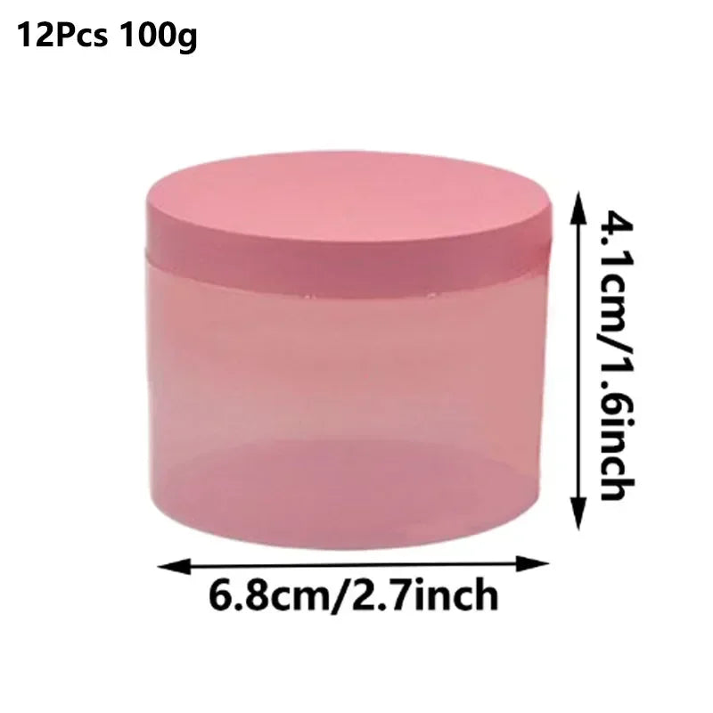 12Pcs 100-250g Pink PET Plastic Jar with Screw Lid Empty Comstic Face Cream Containers Travel Sample Jars Refillable Bottles
