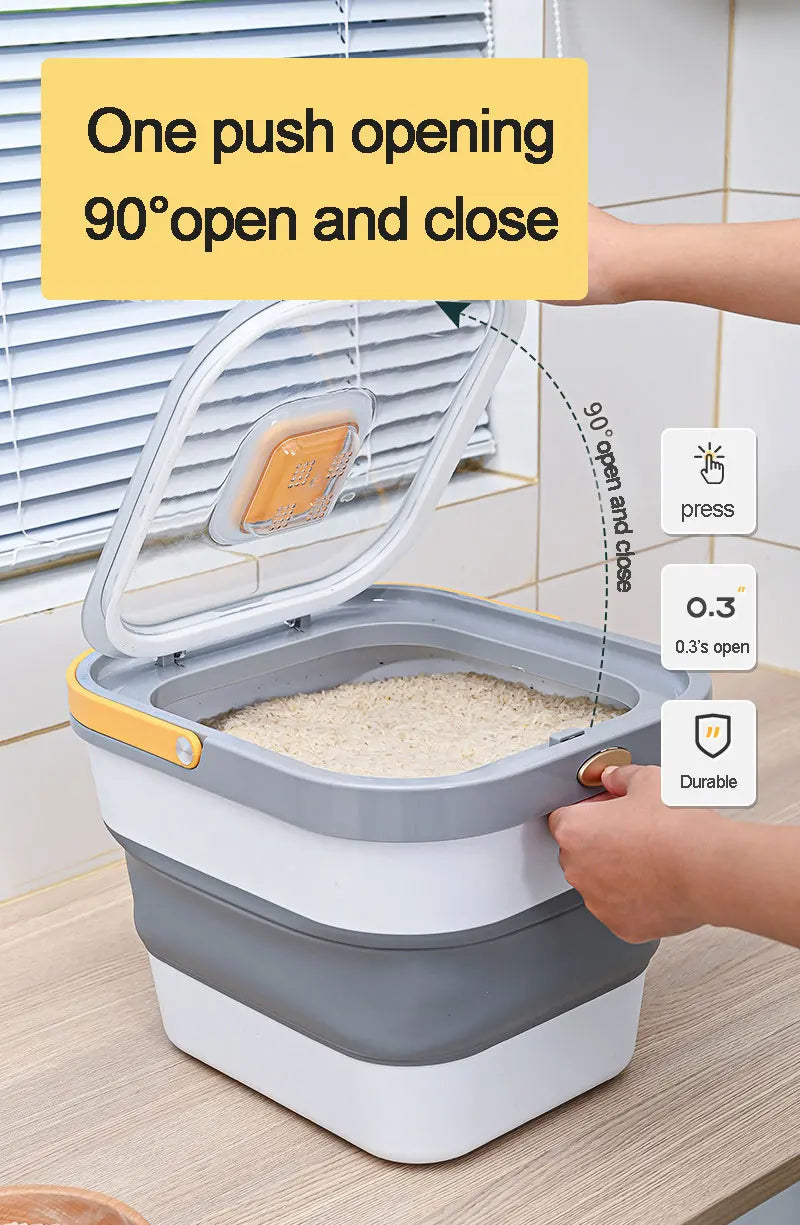 Plastic Sealable Kitchen Dog Food Storage Dispenser Collapsible Fold Airtight Rice Container with Lid Locking
