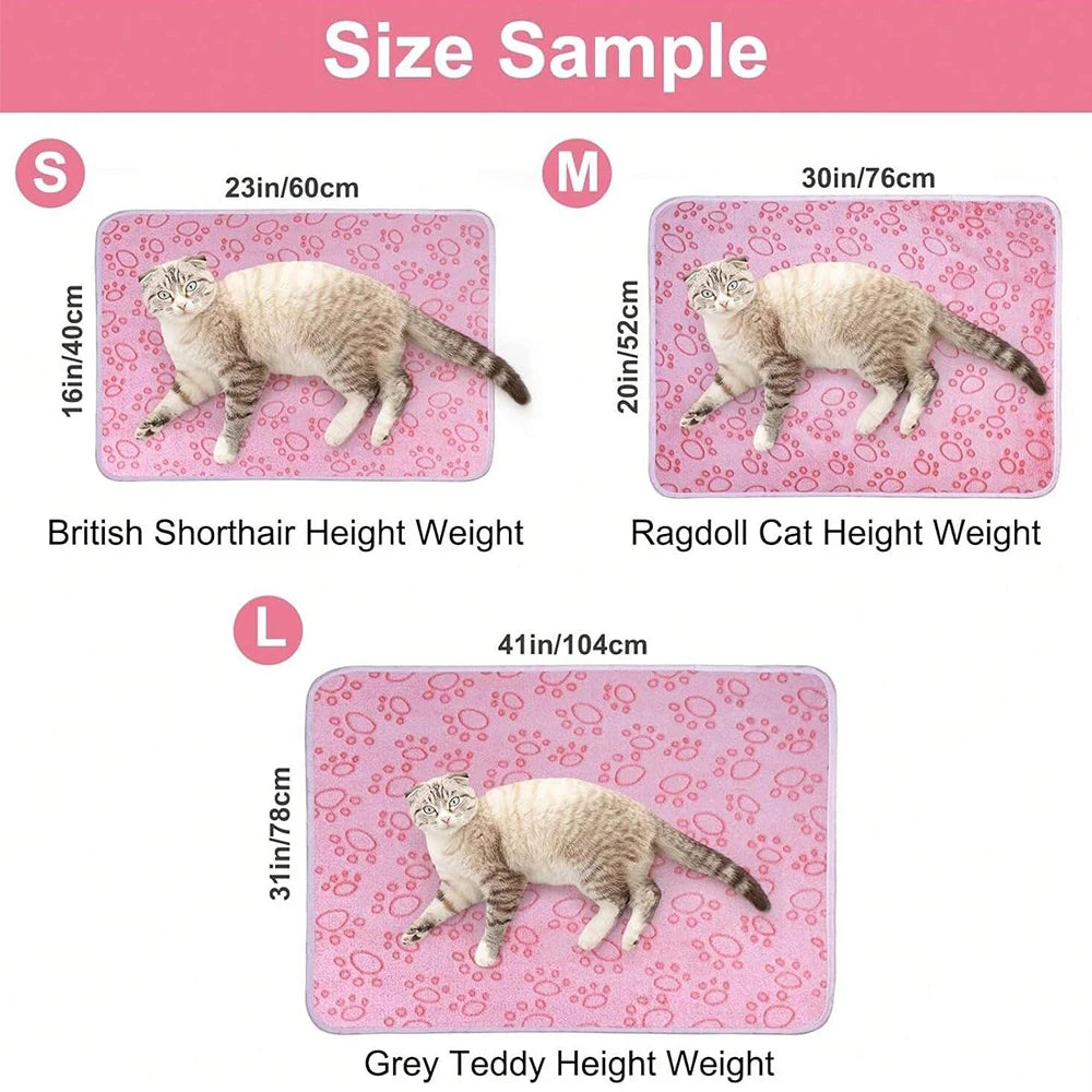 Pink Soft Fluffy Pet Blanket with Paw Print  Warm Comfortable Dog Cat Blanket Mat for Bed or Sofa High Quality Pet Accessories