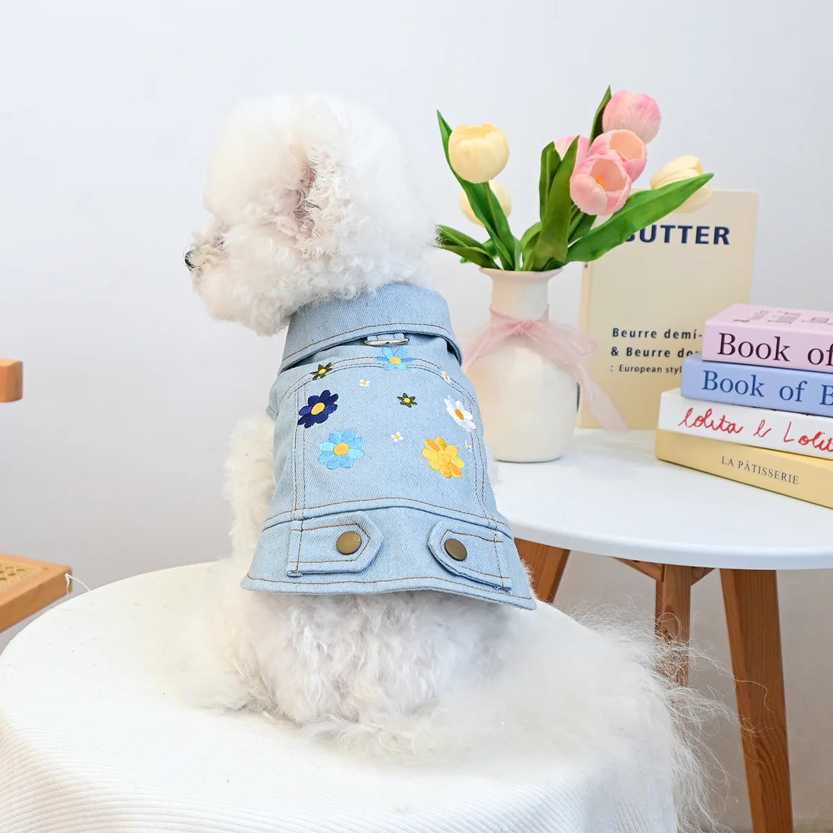 Denim Puppy Jacket For Chihuahua Yorkie Adjustable Lightweight  Coat, Breathable Dog Clothes With Snap Closure