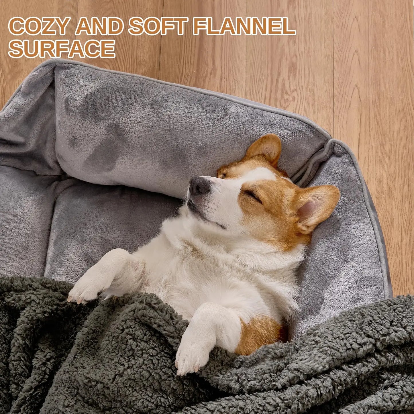 4-in-1 Transformable Pet Bed - Flannel Sofa & Mattress for Small/Medium/Large Dogs & Cats, Washable Grey