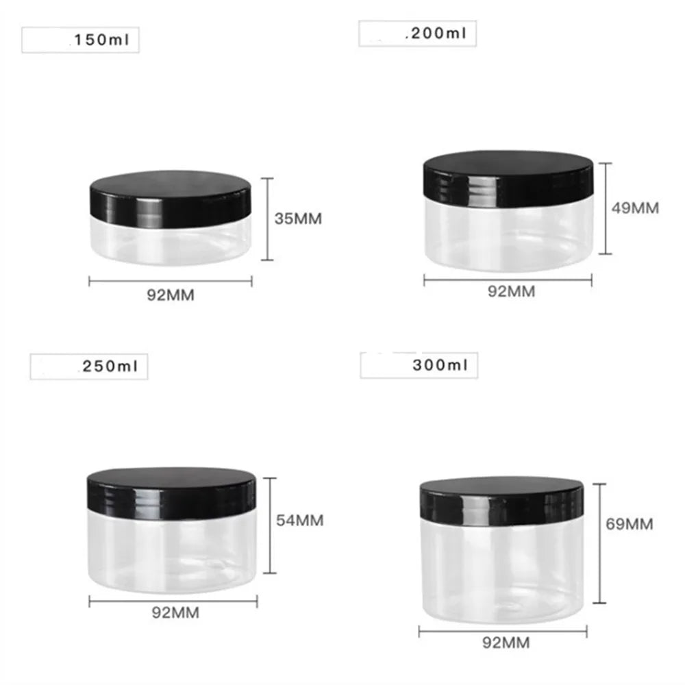 150/200ml/250/300/500g clear/amber plastic round pet jar container with aluminum /plastic cap lid for Cosmetic,food, Packaging,