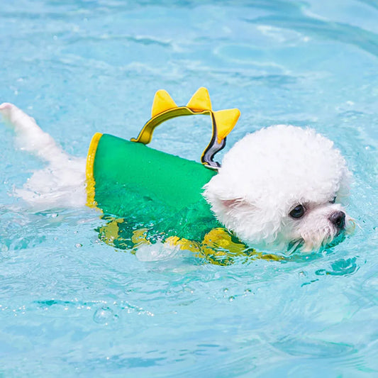 Cartoon Puppy Life Vest Jacket with Rescue Handle Summer Small Dog Swimwear Puppy Life Jacket Safety Swimming Suit Pet Supplies