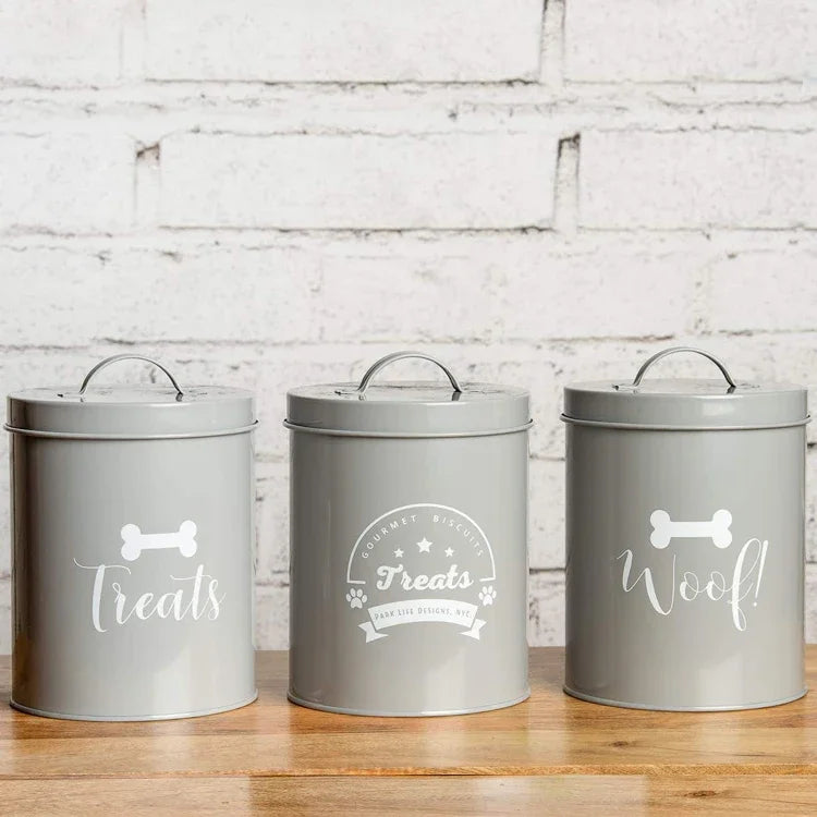 Galvanized Iron Dog Food Container Pet Food Storage Tin Dog Treat Jar with Lid for Pet