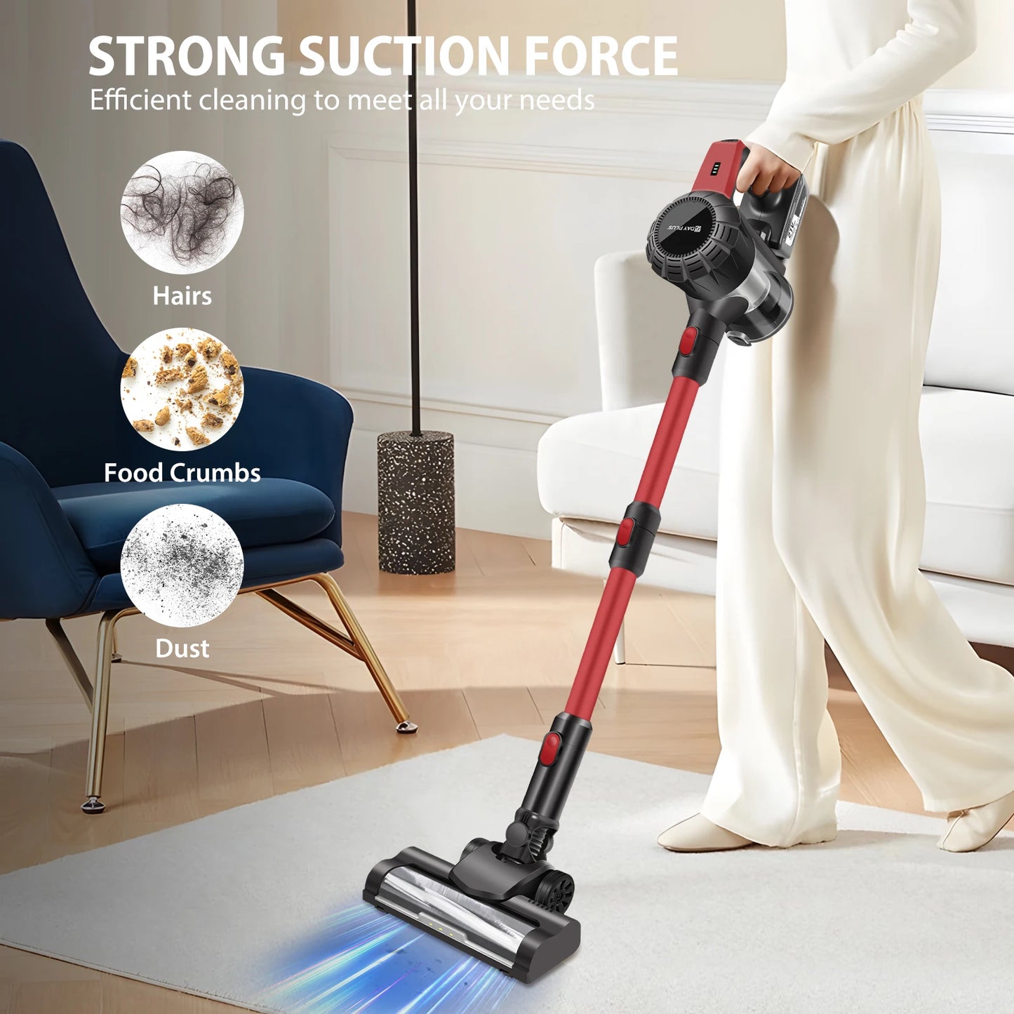 Cordless Vacuum Cleaner Poweful Vaccum Cleaner with 3000mAh Rechargeable Battery, 15KPA Powerful Pet Vacuum Cleaner