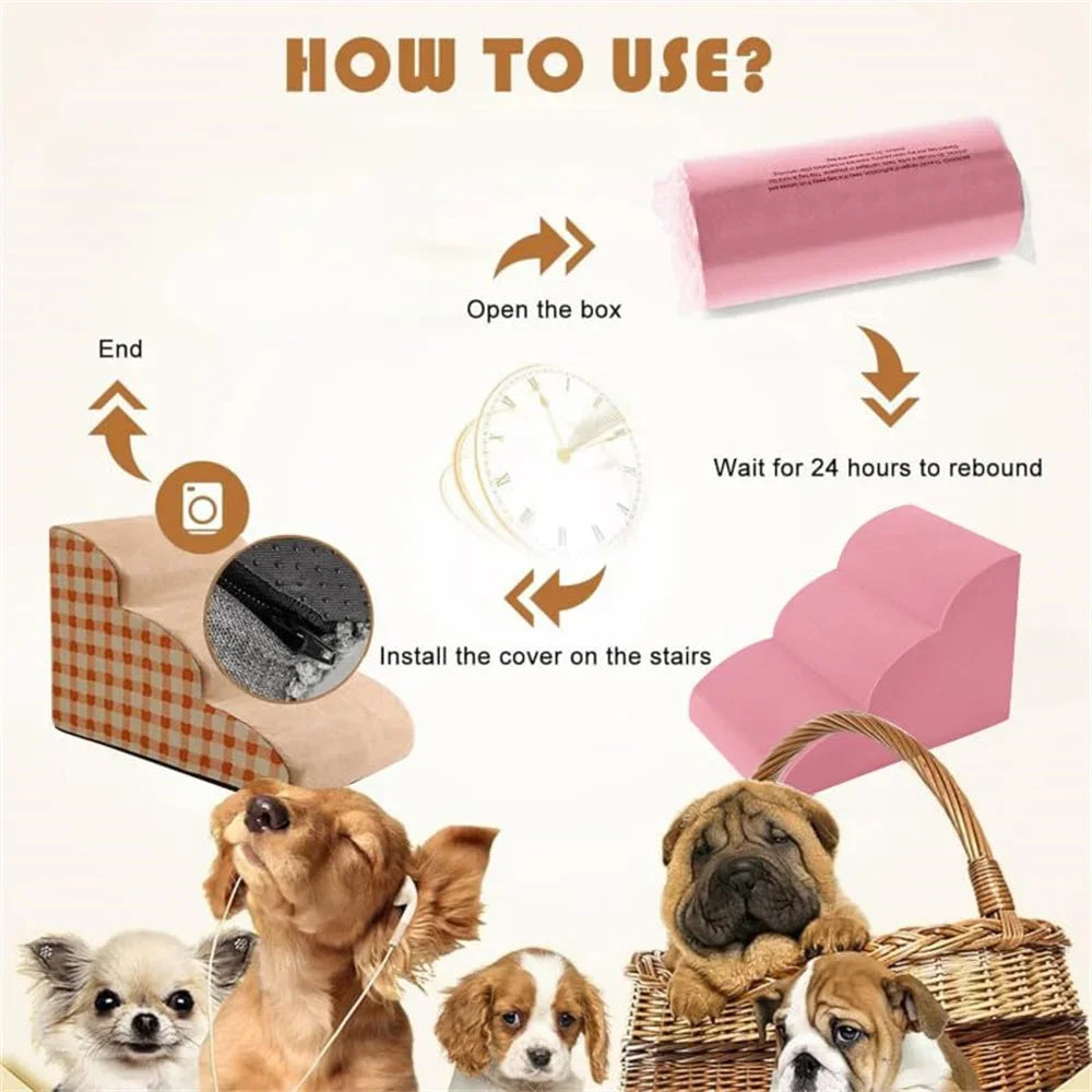 Pet Stairs 2-4 Step Dog Ramp Anti Slip Detachable Memory Foam Sofa Couch Steps for Large Dogs Washable Non Collapse