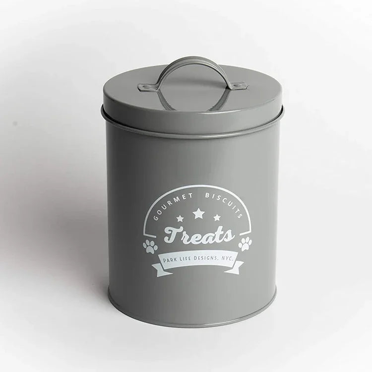 Galvanized Iron Dog Food Container Pet Food Storage Tin Dog Treat Jar with Lid for Pet