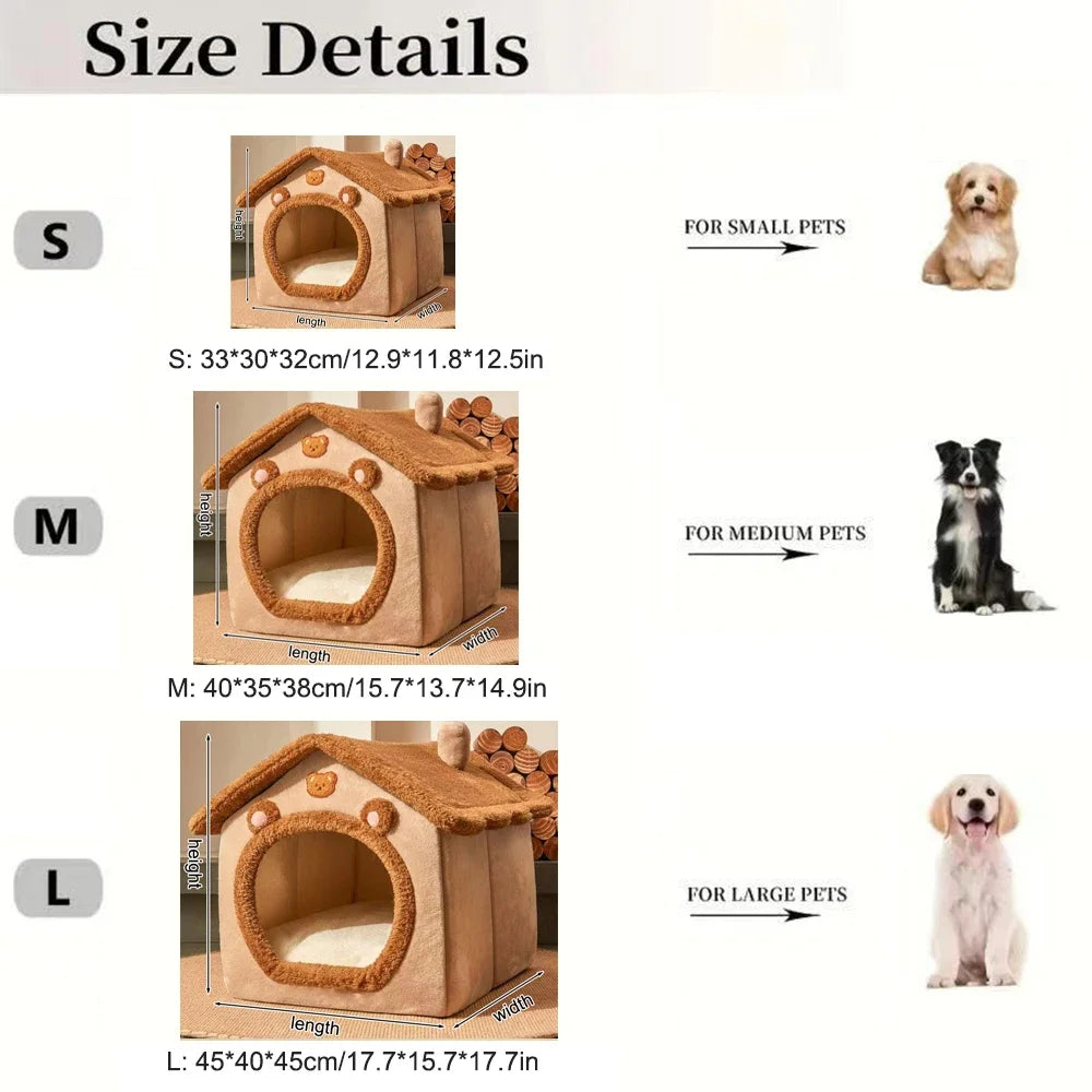 1PC Four Season Universal Enclosed Pet Bed,Brown Teddy Bear Style Bed Suitable for Small Medium Large Pets Ind