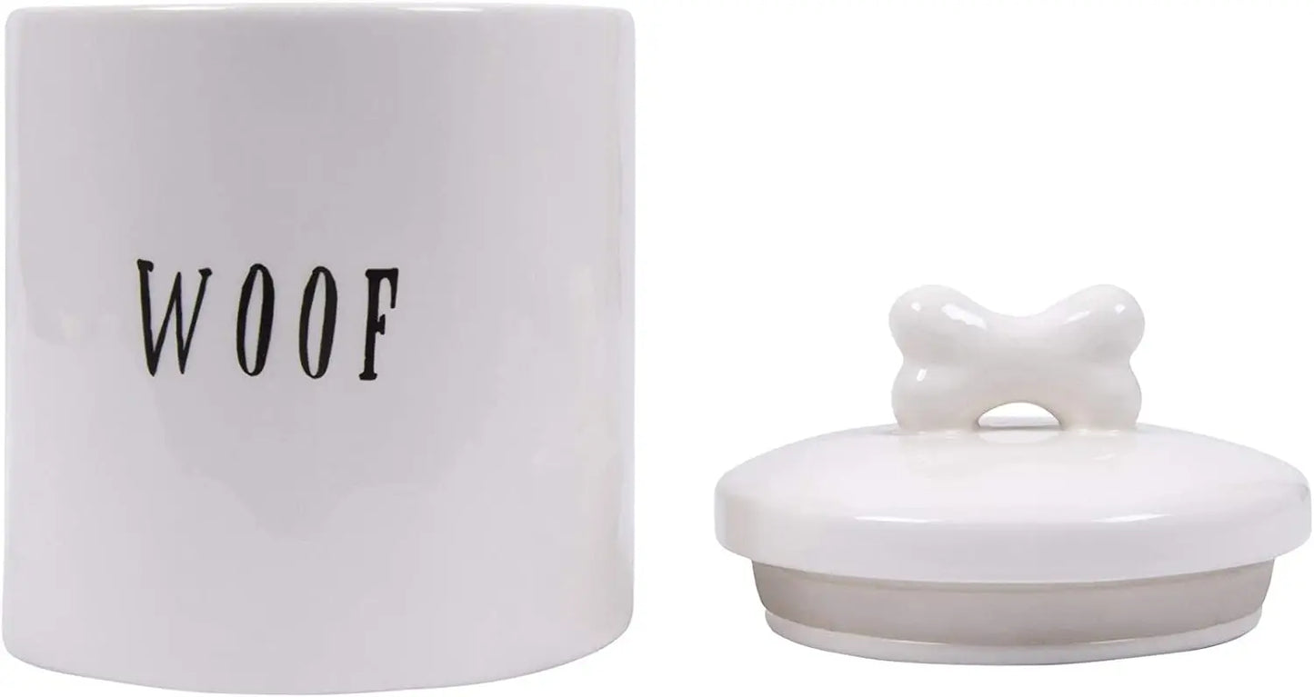 Dog TreatJar with Bone Handle on Lid  Jar Large Ceramic Airtight Canister Rustic Farmhouse Pet Food Storage Container