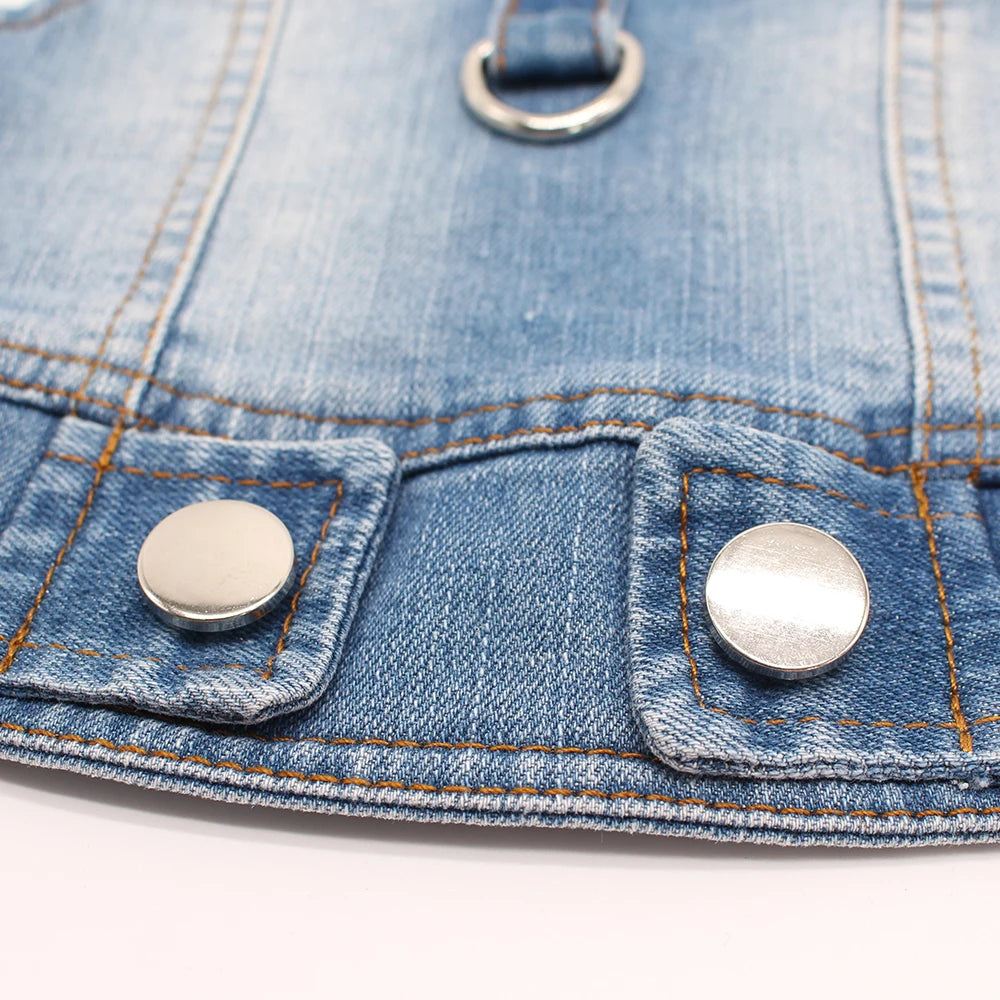 2024 New Thin Pet Dog Jeans Jacket Puppy Denim Clothes with Dog Leash Traction Buckle Cool Harness Vest for Small Medium Dogs