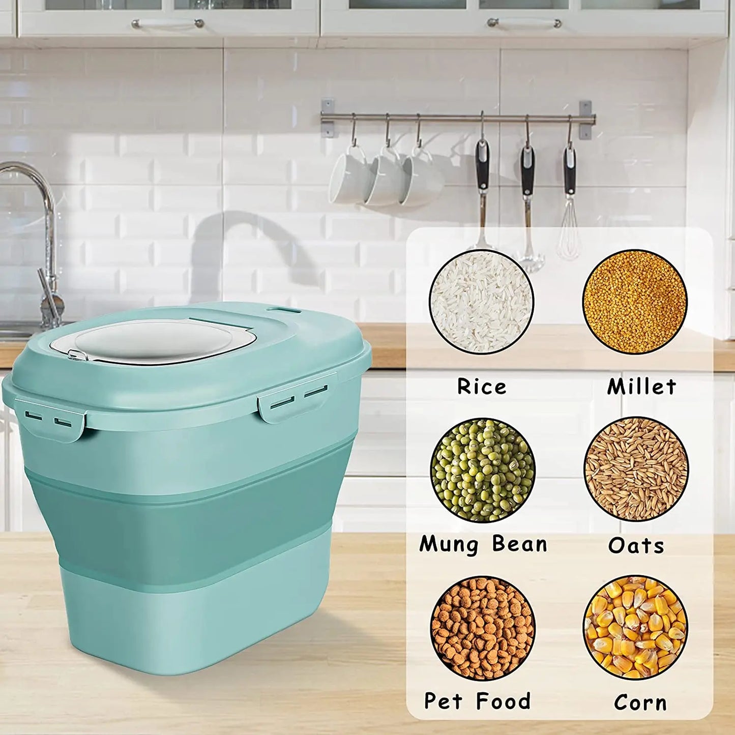 Pet Dry Food Storage Metal Bucket With Scoop Sealing Cover Cat Food Bin Box Dog Food Containers