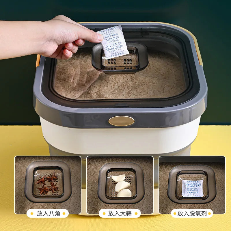 Plastic Sealable Kitchen Dog Food Storage Dispenser Collapsible Fold Airtight Rice Container with Lid Locking