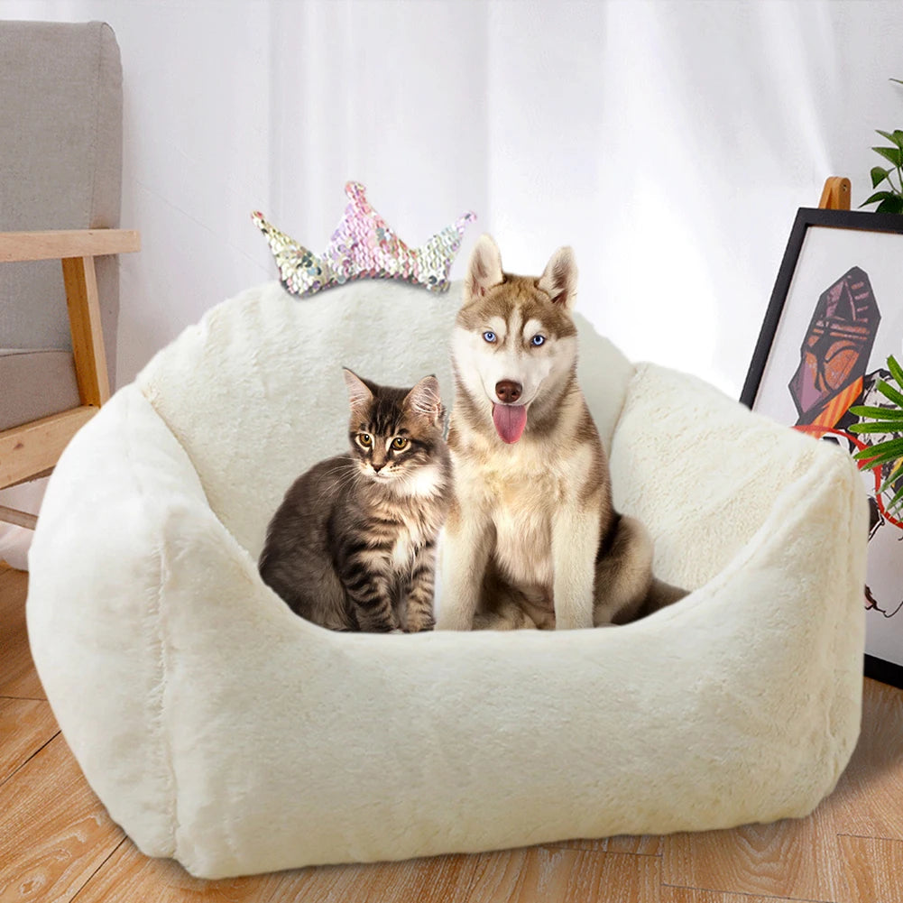 Tieker Upholstered Pet Bed Crown Shaped Comfort Deluxe Cat Kennel Pet Sleeping Pad Dog Bed