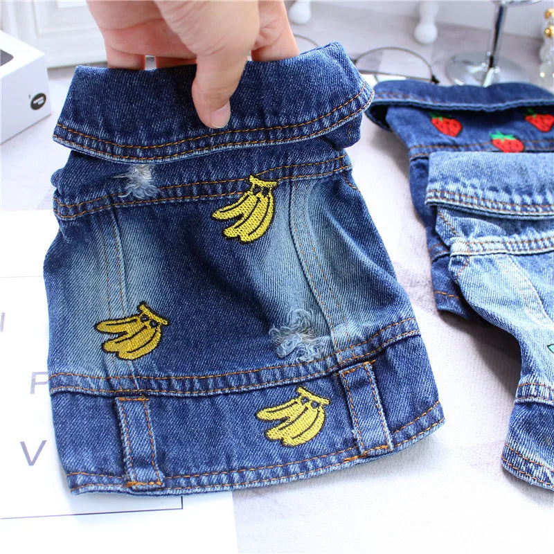 Pet Clothes Denim Dog Costume Summer Cowboy Vest Daisy Shirt Jeans Jacket Puppy Clothing for Chihuahua Yorkies
