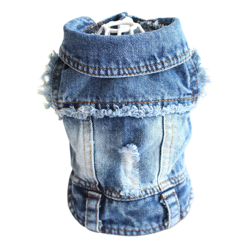Pet Clothes for Small Medium Dogs Cool Dog Denim Jacket Puppy Sleeveless Dark Washed Jeans Costume Spring Lapel Pet Coat