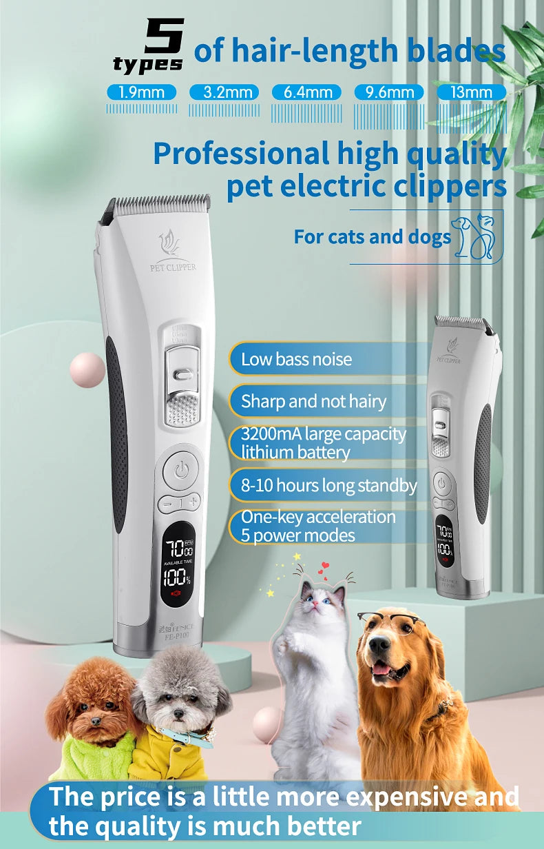Fenice Electrical Pet Clipper Machine Dog Hair Clippers Grooming Animals Haircut Trimmer Shaver Set Pets Cordless Rechargeable