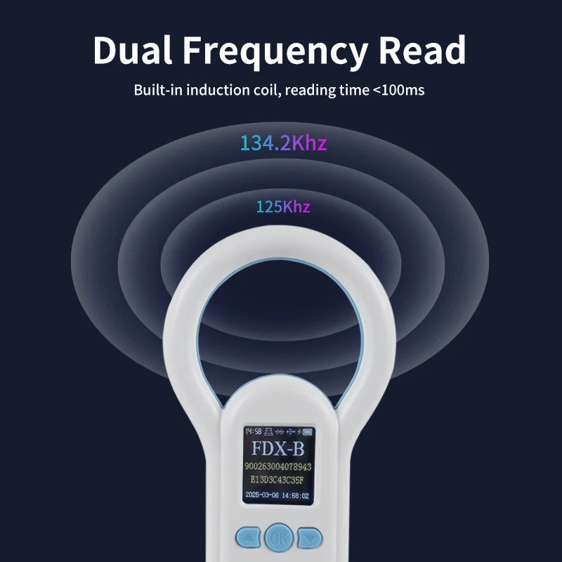 Handheld 134.2KHz 125kHz Animal RFID Reader Pet Cat Dog Microchip Scanner FDX-B Glass Chip USB/Bluetooth Tag Reader
