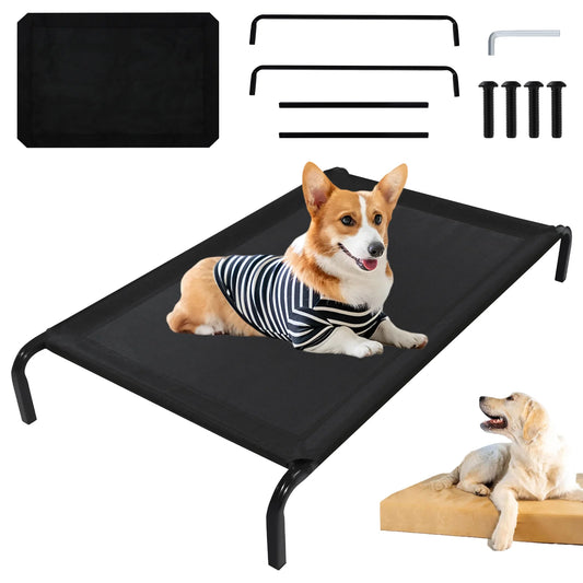 Elevated Dog Bed - 3 Sizes, Outdoor Pet Sofa Bed for Camping, Black Raised Cot for Dogs/Cats