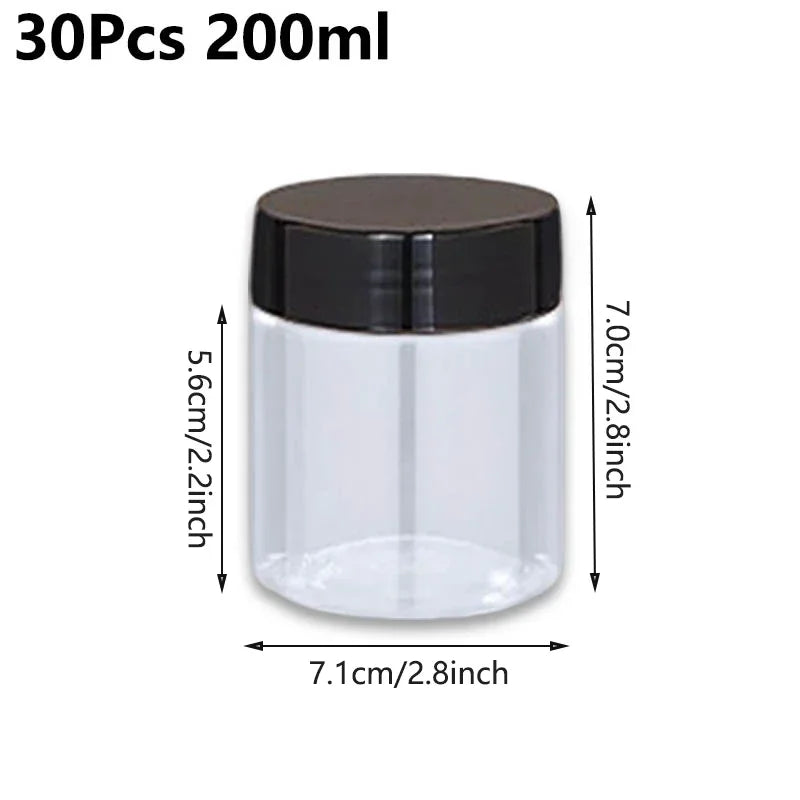 30Pcs 80-200ml Plastic Clear Jars With Screw Lid PET Round Eye Cream Containers Refillable Makeup Bottles Travel Accessories