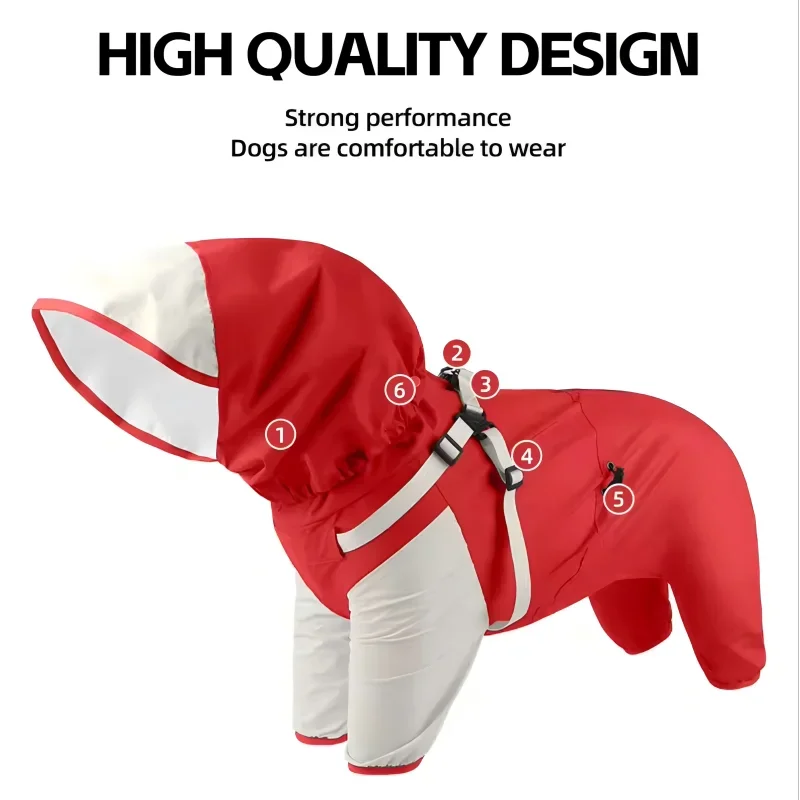 Pet Dog Waterproof Coat Puppy Hooded Jacket for Rainy Day Outdoor Dog Raincoat Reflective Clothes for Small Medium Large Dogs