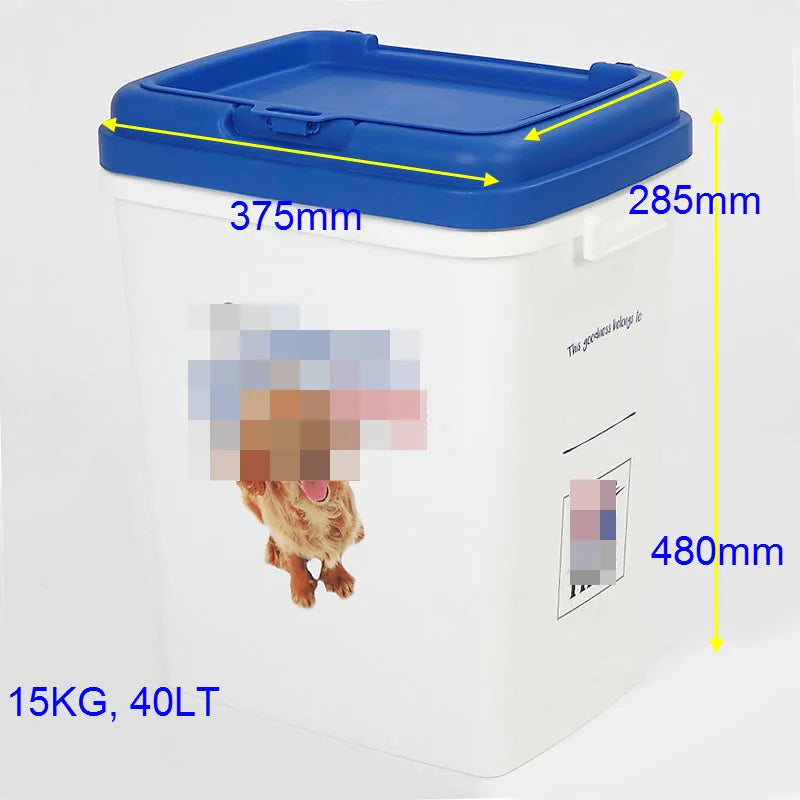 Plastic Pet Dog Food Storage Containers with Lid Airtight Sealed 15kg 40l Custom Printing Cat Dry Food Bin