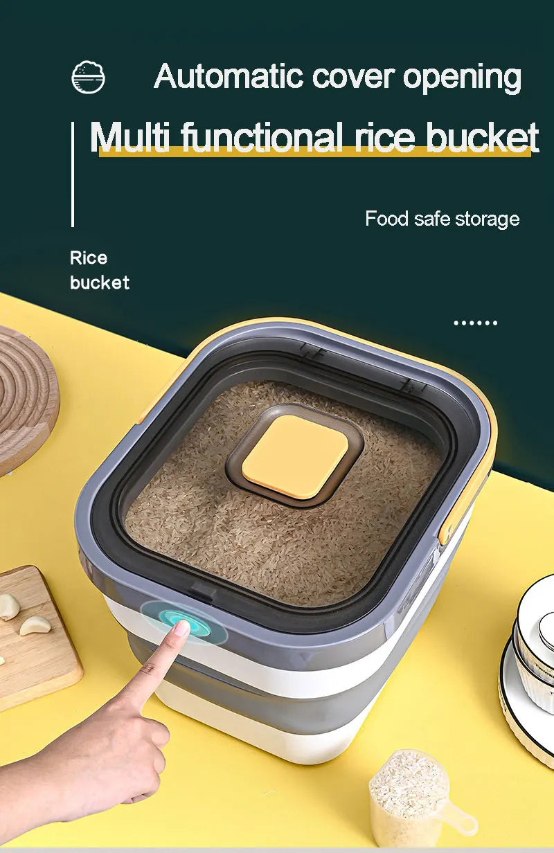 Plastic Sealable Kitchen Dog Food Storage Dispenser Collapsible Fold Airtight Rice Container with Lid Locking