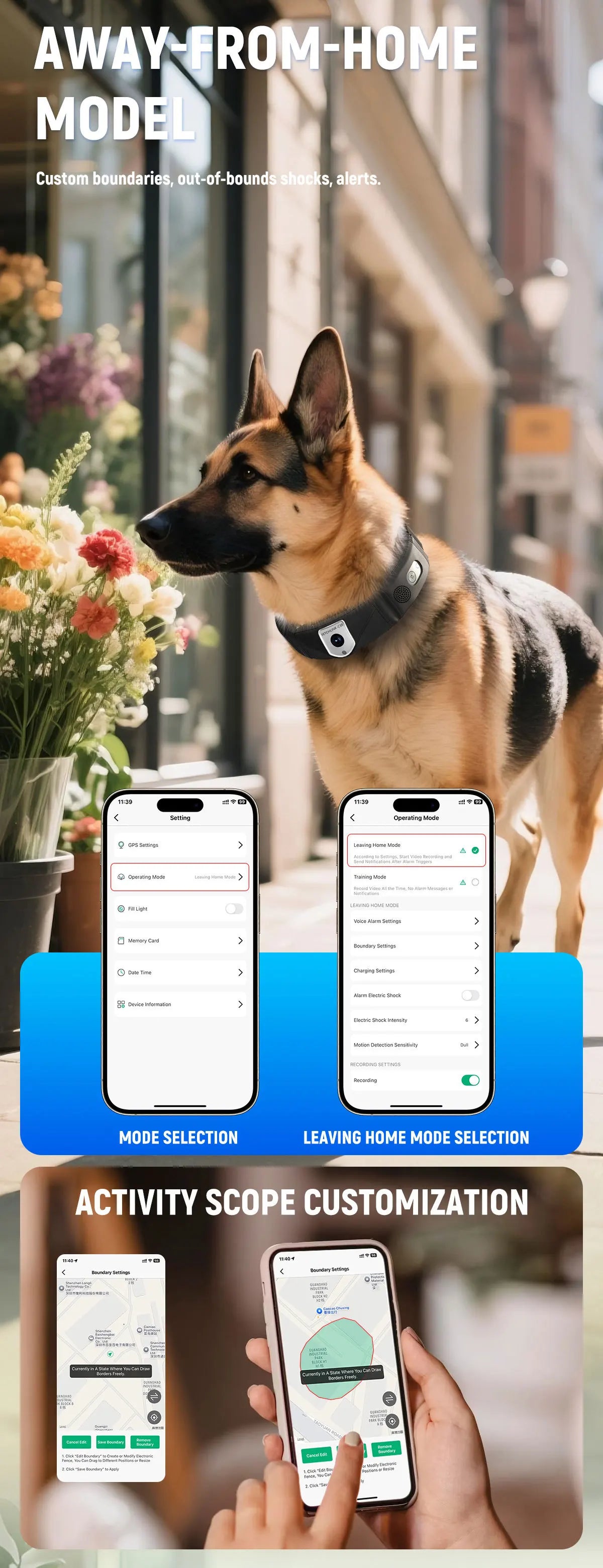 Intelligent Pet Collar GPS Tracker Meter-Level GPS Locator Electronic Fence APP Trajectory Monitoring Dog Trainer with 2K Camera