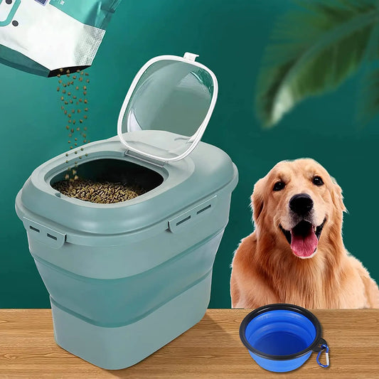 Pet Dry Food Storage Metal Bucket With Scoop Sealing Cover Cat Food Bin Box Dog Food Containers