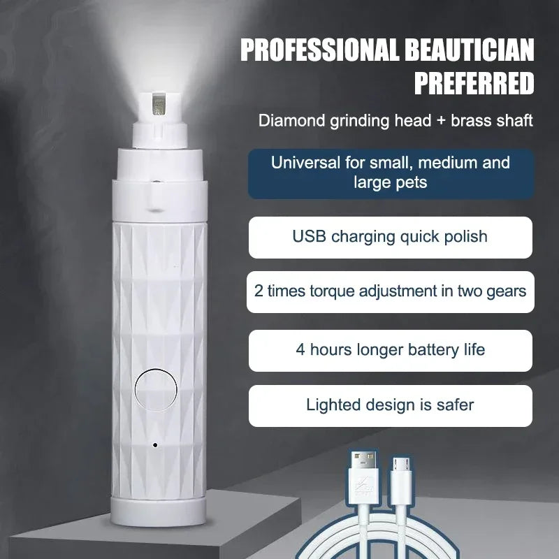 Rechargeable Dog Nail Grinder with Light 2-Speed Pet Nail Trimmers for Large Dogs Electric Cat Nail Clippers Pet Supplies