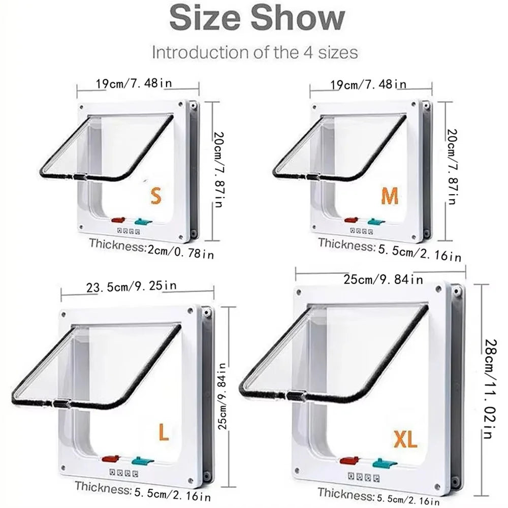 Magnetic 4-Way Lock Cat Flap Door for Interior & Exterior Doors Windows ABS Plastic Pet Gate Safety Entry/Exit for Cats & Dogs
