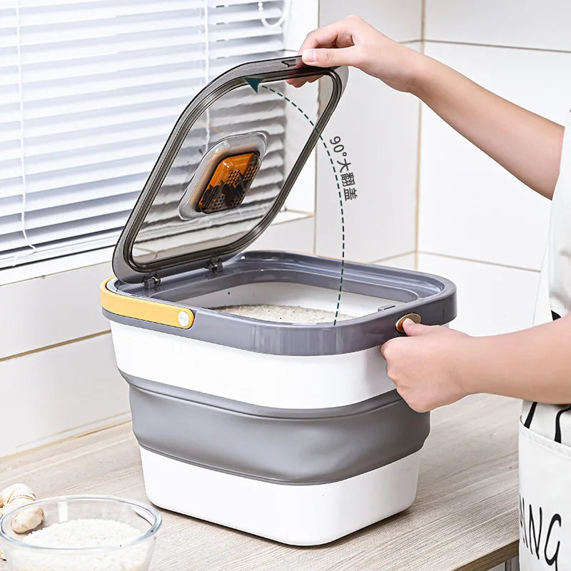 Plastic Sealable Kitchen Dog Food Storage Dispenser Collapsible Fold Airtight Rice Container with Lid Locking