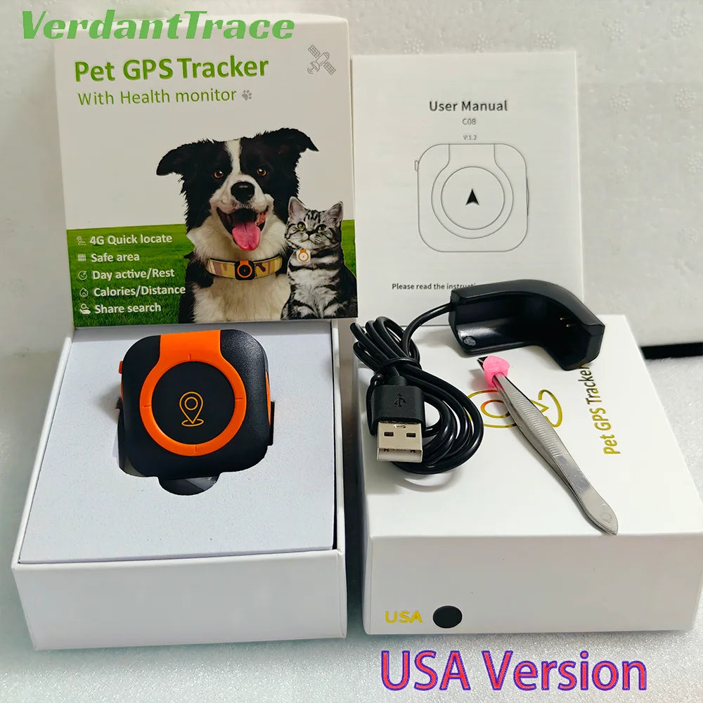 4G GPS Tracker Dog Cat IP67 Waterproof Pet Tracker Geo-fence Dog Collar Monitor Real Time GPS Sports Tracking Health Monitoring