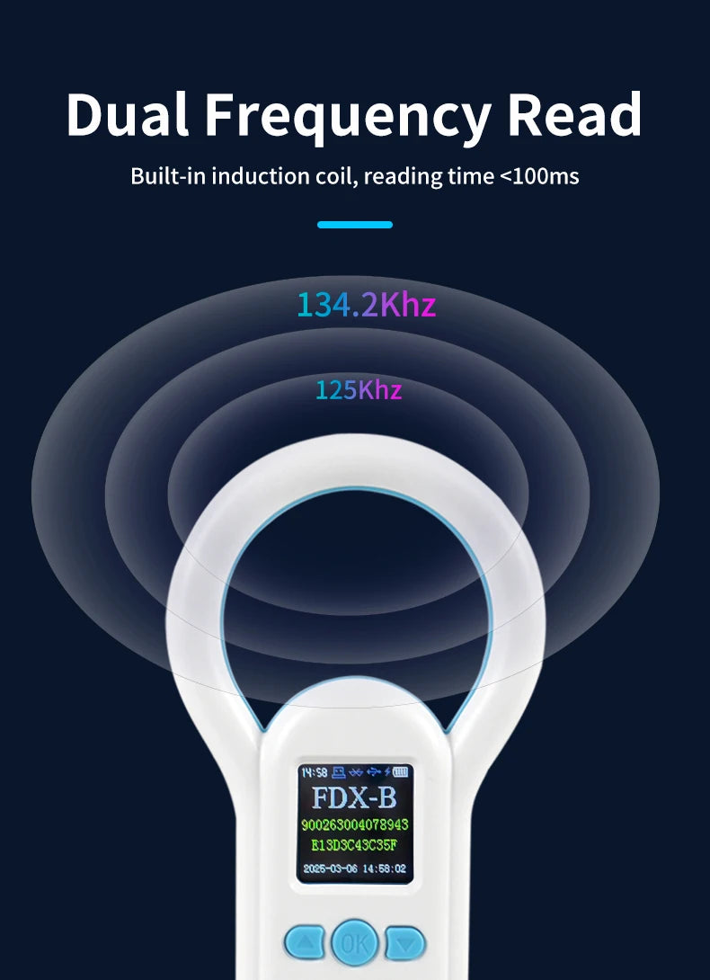 Handheld 134.2KHz 125kHz Animal RFID Reader Pet Cat Dog Microchip Scanner FDX-B Glass Chip USB/Bluetooth Tag Reader