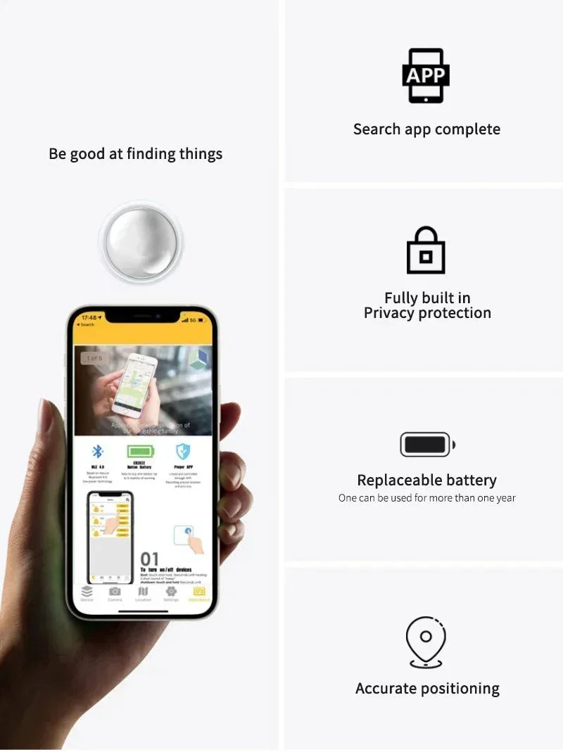 Mini Smart GPS Tracker System For FindMy App Smart Bluetooth 5.3 Locator Child Finder Bag Anti-Loss Pet Collar with Tracker