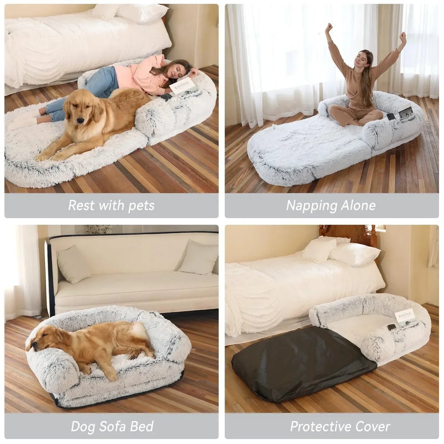 Human Pet Sofa Removable Washable Convenient Unfolding Large Dog Bed Plush Human Pet Sharing Kennel Soft Dog Cushion