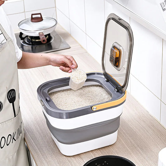 Plastic Sealable Kitchen Dog Food Storage Dispenser Collapsible Fold Airtight Rice Container with Lid Locking