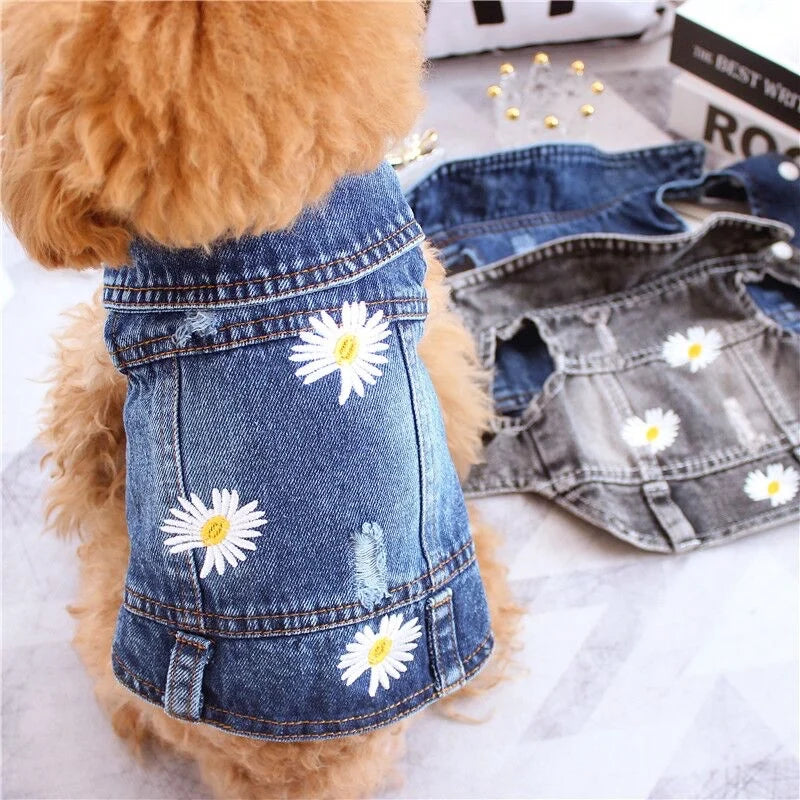 Pet Clothes Denim Dog Costume Summer Cowboy Vest Daisy Shirt Jeans Jacket Puppy Clothing for Chihuahua Yorkies