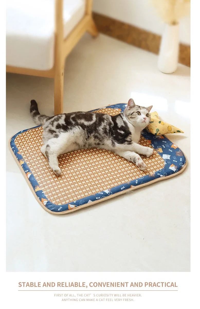 Cat Litter Cooler Summer Cooling Litter Mat Bite Resistant Waterproof Summer Rattan Mat Dog Mat Sofa Square Pet Sleeping Bed