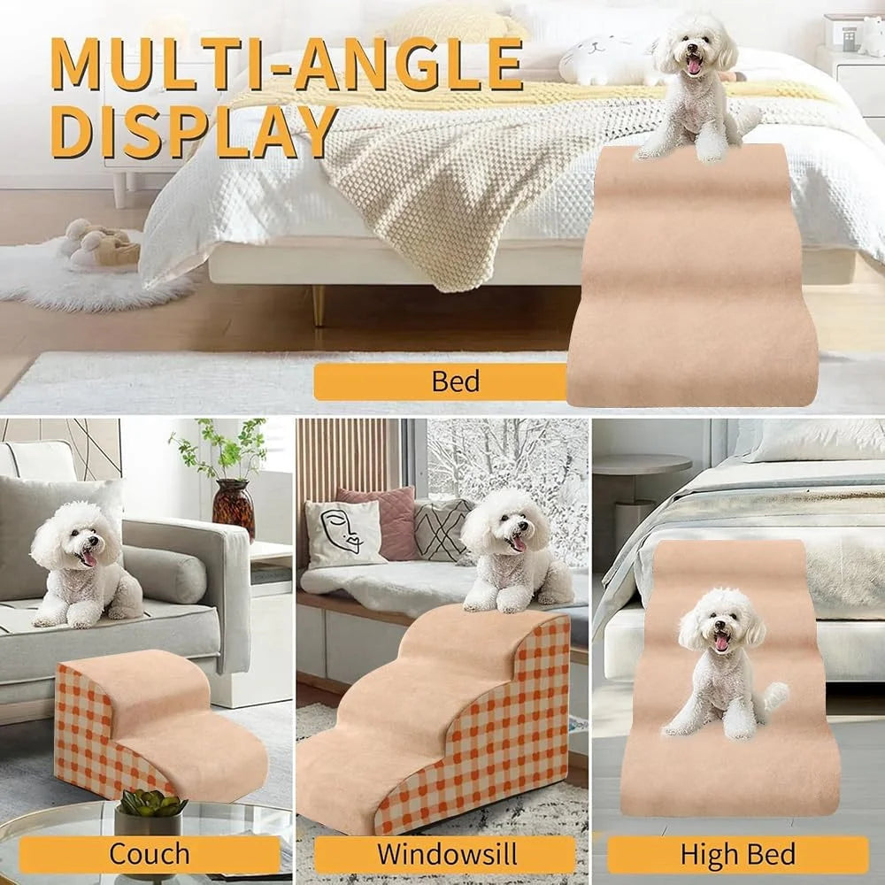 Pet Stairs 2-4 Step Dog Ramp Anti Slip Detachable Memory Foam Sofa Couch Steps for Large Dogs Washable Non Collapse