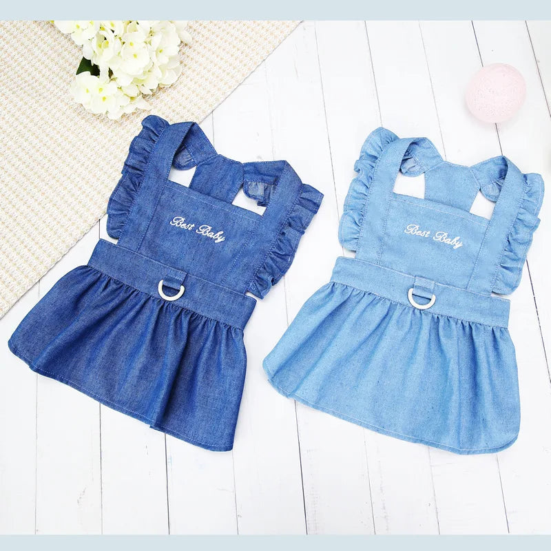 Thin Style Pet Dog Dress Letters Embroidered Jean Clothes for Small Dogs Puppy Cat Harness Vest Girl Dog Summer Skirts Yorkies