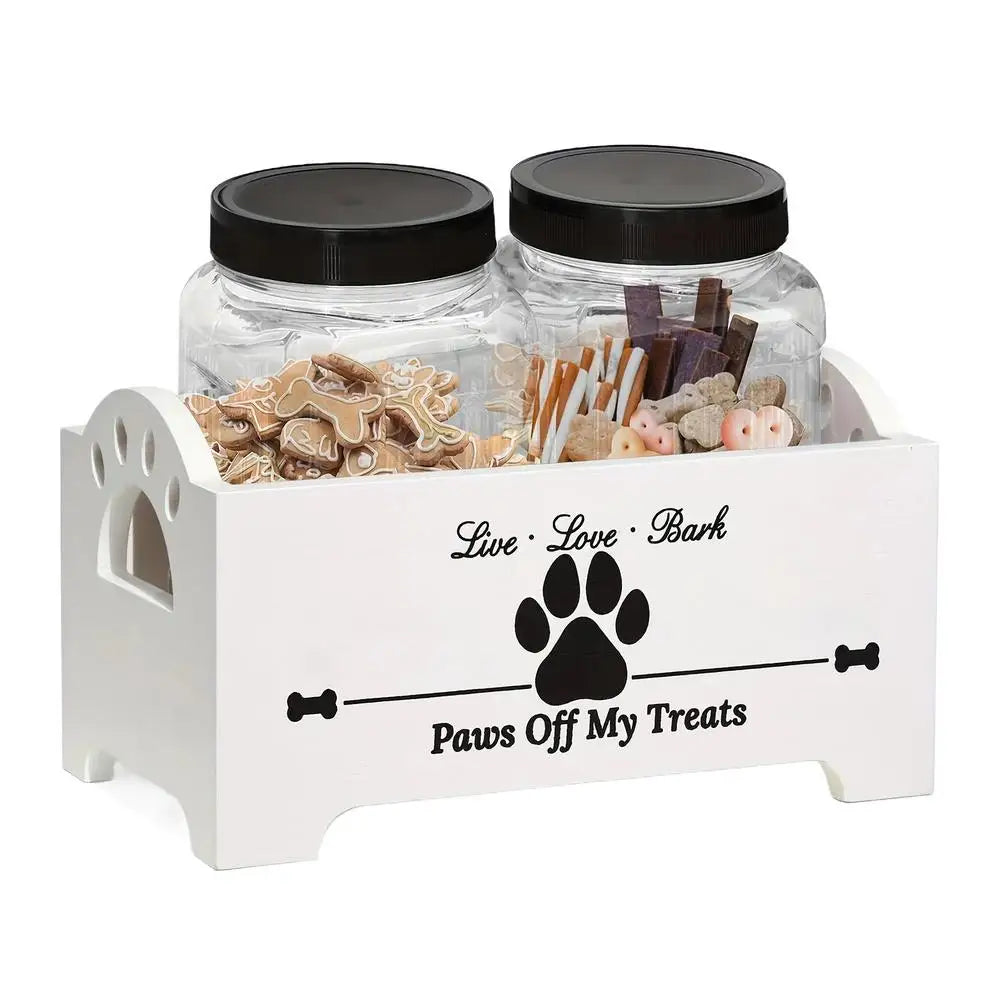 Wooden Dog Treat Container Multifunctional Airtight Dog Food Storage Container with 2  Cat and Dog Treat Jars Pet supplies