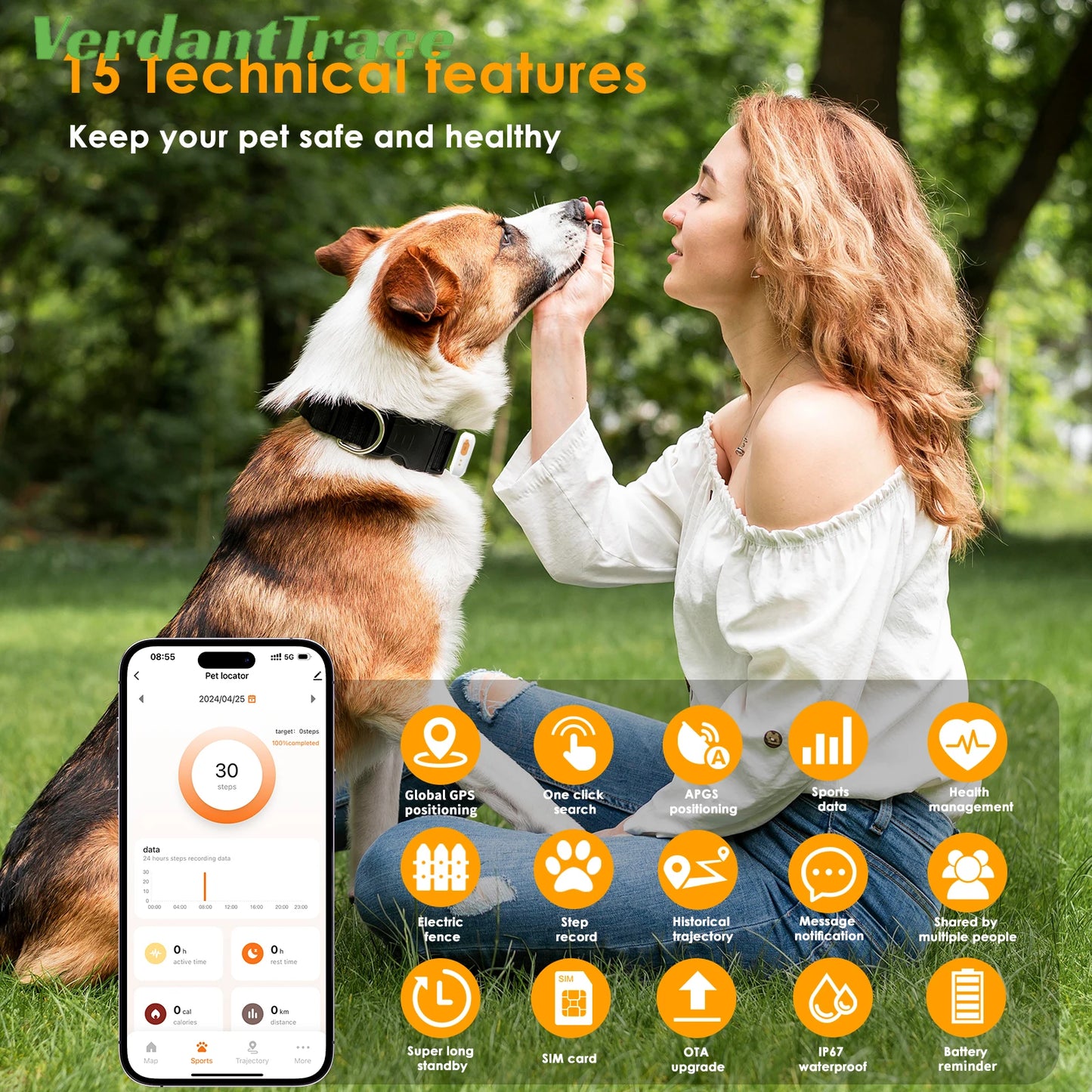 4G GPS Tracker Dog Cat IP67 Waterproof Pet Tracker Geo-fence Dog Collar Monitor Real Time GPS Sports Tracking Health Monitoring